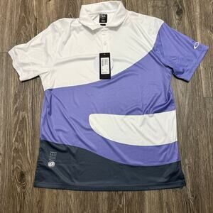 Oakley Hydrolix Men Golf Polo Shirt Large White Purple Colorblock Rugby Logo NEW